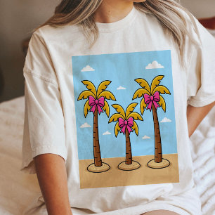 Mooie Palmbomen Met Roze Strikken Tropisch Toneel Tri-Blend Shirt