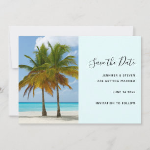 Mooie palmbomen op een tropisch strand bruiloft save the date