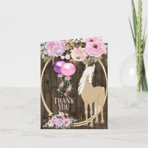 Mooie Palomino Paard en Bloemen op Boerderijhout Bedankkaart