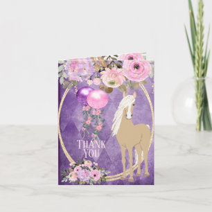 Mooie Palomino Roze en Paarse Bloemen Paard Bedankkaart