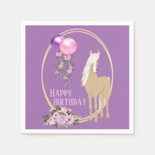 Mooie Palomino Roze Paarse Bloemen Paard Verjaarda Servet