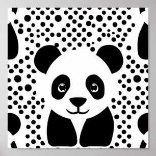Mooie Panda Kinder Zwart Wit Stippen Room Wall Art Poster