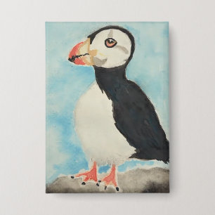 Mooie Papegaaiduiker Aquarel Alaska Souvenir Knop Button