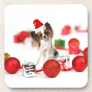 Mooie Papillon-hond Kerstman Sinterklaas Hoed Bier Onderzetter