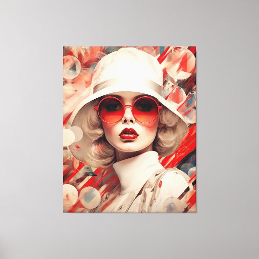 Mooie Parijse vrouw in zonnebril en pet Canvas Afdruk (Voorkant)