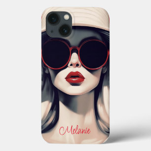 Mooie Parijse vrouw in zonnebril en pet iPhone 13 Hoesje