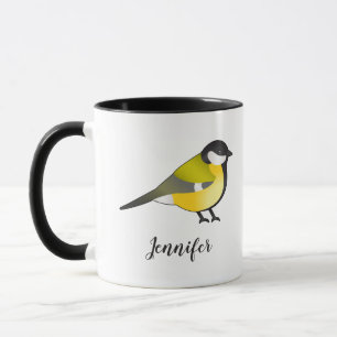 Mooie Parus Major Gele Vogel & Aangepaste Naam Mok