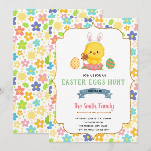 Mooie pasen kip feest uitnodiging (Voorkant / Achterkant)