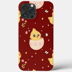 Mooie Pasen Kuiken met Roze Strik Naadloos Patroon iPhone 13 Pro Max Hoesje