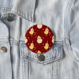 Mooie Pasen Kuiken met Roze Strik Naadloos Patroon Ronde Button 7,6 Cm