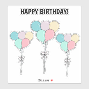 Mooie pastel ballonnen gelukkige verjaardag cartoo sticker