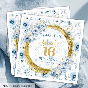 Mooie Pastel Blauw Sweet 16 Gouden Glitter Servet