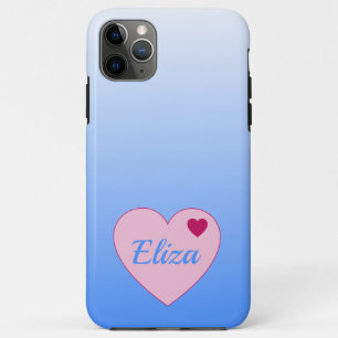Mooie pastel blauwe ombre en roze hart iPhone 11 pro max hoesje