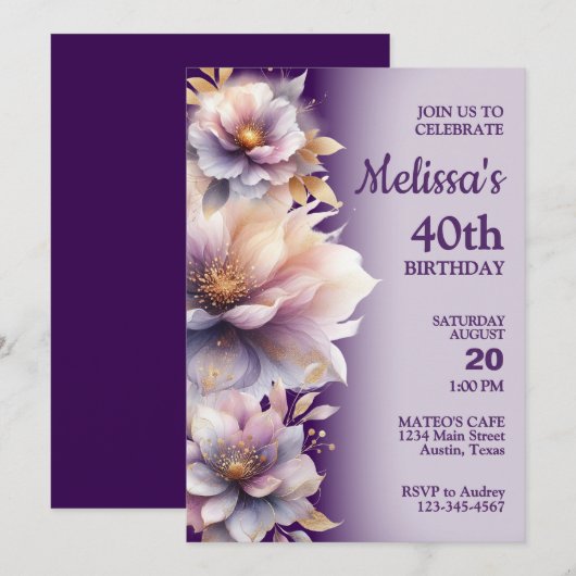 Mooie Pastel Bloemen Verjaardagsfeest Uitnodiging (Voorkant / Achterkant)