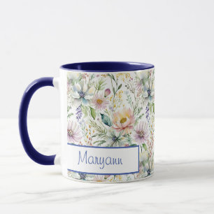 Mooie pastel bloemenprint gepersonaliseerd mok