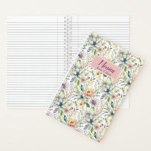 Mooie pastel bloemenprint gepersonaliseerd notitieboek