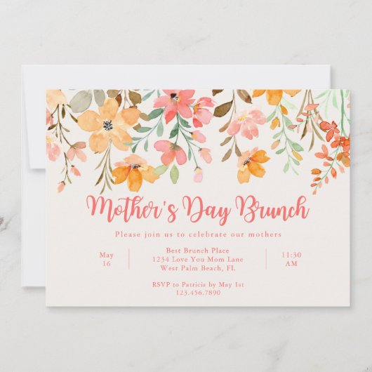 Mooie pastel bloemenscript Moederdag brunch Kaart (Voorkant)