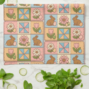 Mooie Pastel Paashaas Bloem Patchwork Theedoek