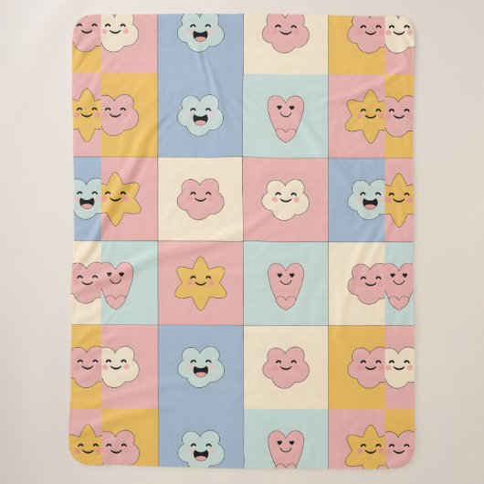 Mooie Pastel Patchwork Dekbed Sherpa Deken (Voorkant)