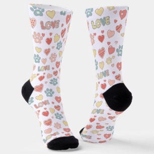 Mooie Pastel Pootafdrukken en Harten Patroon "LIEF Sokken
