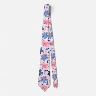 Mooie Pastel Roze En Blauwe Bloemrijke Lentetuin Stropdas