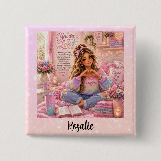 Mooie Pastel Roze Regenboog Christelijke Meisjes B Vierkante Button 5,1 Cm