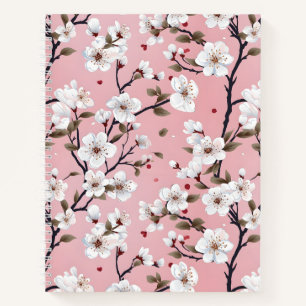Mooie Pastel Roze Witte Sakura Boomtak Aziatisch Notitieboek