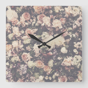 Mooie pastel rozen decor vierkante klok