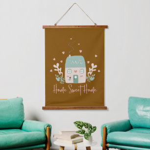 Mooie Pastel "Thuis is Waar het Hart Woont" Illust Hangend Wandkleed