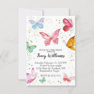 Mooie pastel vlinder baby shower uitnodiging