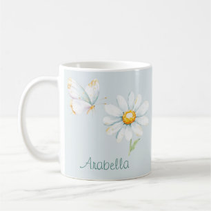 Mooie Pastel Waterverf Vlinder en Madeliefje Koffiemok