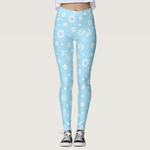 Mooie Pastelblauwe Bloemmotief Leggings