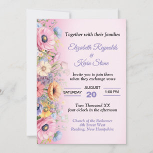 Mooie pastelbloemen bruiloft kaart