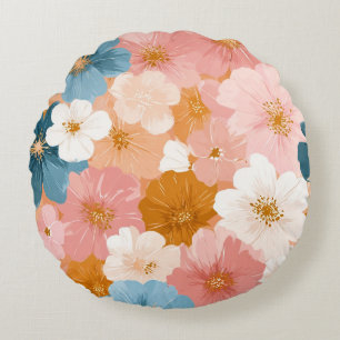 Mooie Pastelkleurig Bloemmotief Rond Kussen