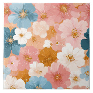 Mooie Pastelkleurig Bloemmotief Tegeltje