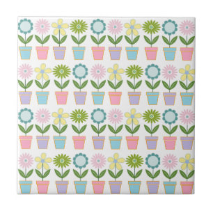 Mooie Pastelkleurige Bloempotten Patroon Tegeltje