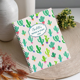 Mooie Pastelkleurige Cactus Monogram Script Naam Notitieboek