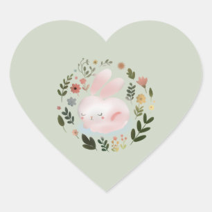 Mooie Pastelkleurige Lente Konijn Bloemenkrans Kin Hart Sticker