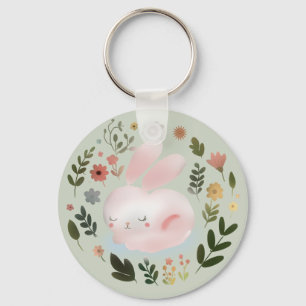 Mooie Pastelkleurige Lente Konijn Bloemenkrans Kin Sleutelhanger