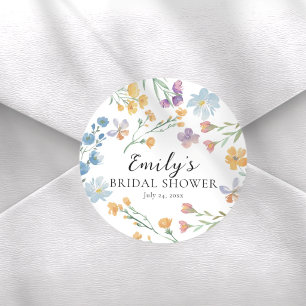 Mooie Pastelkleurige Wilde Bloemen Bruidsdouche Ronde Sticker