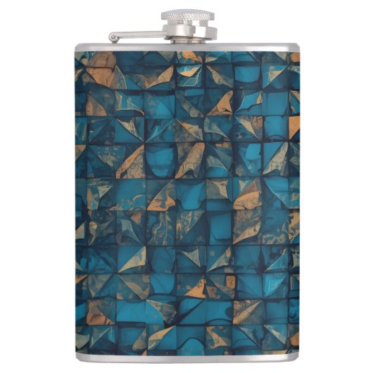 Mooie patchwork "look" in donker turquoise heupfles (Voorkant)