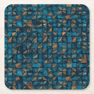 Mooie patchwork "look" in donker turquoise vierkante kartonnen onderzetter