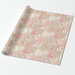 Mooie Patchwork Roze Harten & Bogen Girly Cadeaupapier