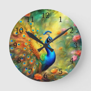 Mooie pauw in tuin vogel 98 ronde klok