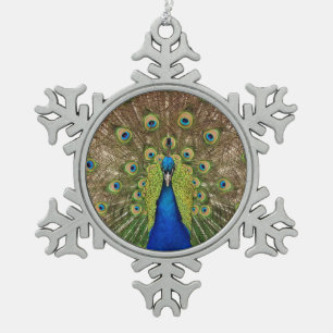 Mooie pauw printen kerstfeestdag tin sneeuwvlok ornament