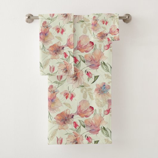 Mooie peach Floral Bad Handdoek (Insitu)