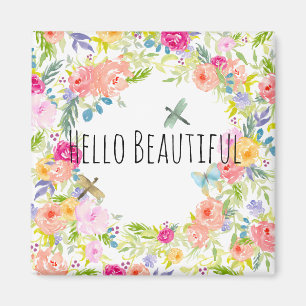 Mooie Peach Pink Gold Yellow Waterverf Floral Magneet