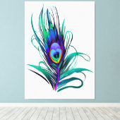 Mooie Peacock Feather Canvas Afdruk (Insitu (Houten vloer))