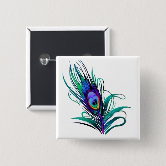 Mooie Peacock Feather Vierkante Button 5,1 Cm (Voorkant /achterkant)