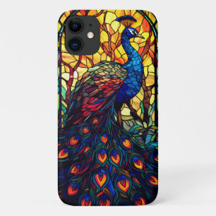 Mooie Peacock Glas in lood Wildlife Art iPhone 11 Hoesje